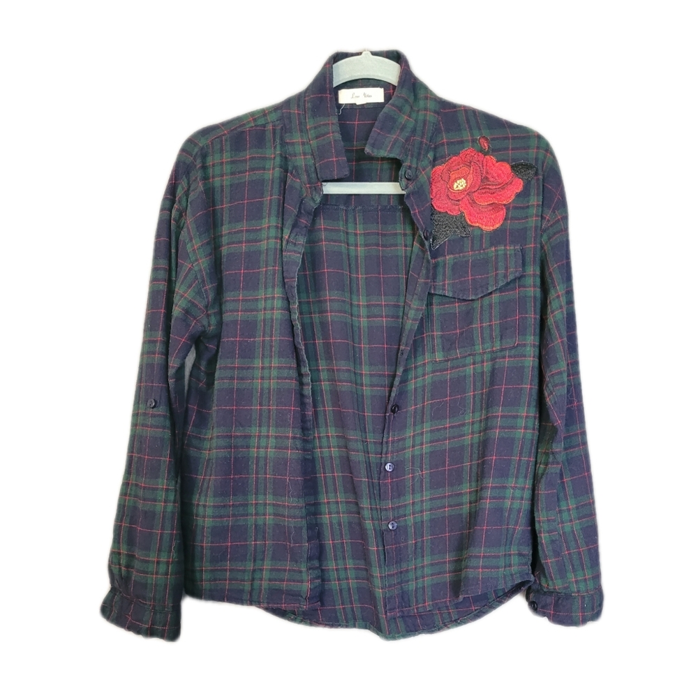 Love Notes Flannel Size Small Blue Green - Picture 1 of 5